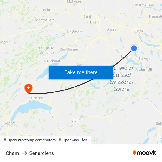 Cham to Senarclens map