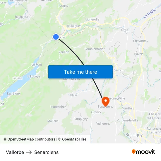 Vallorbe to Senarclens map