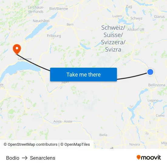 Bodio to Senarclens map