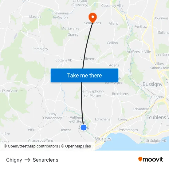 Chigny to Senarclens map