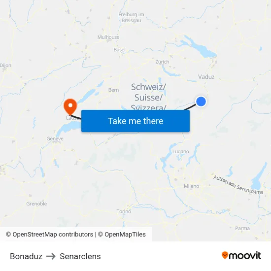 Bonaduz to Senarclens map