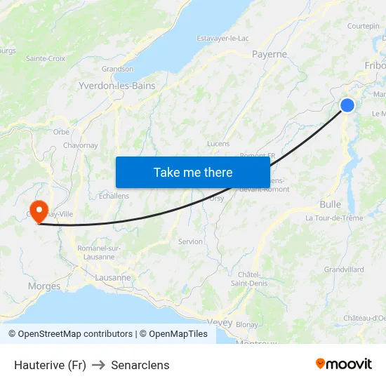 Hauterive (Fr) to Senarclens map