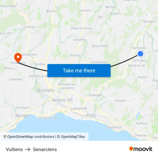 Vulliens to Senarclens map