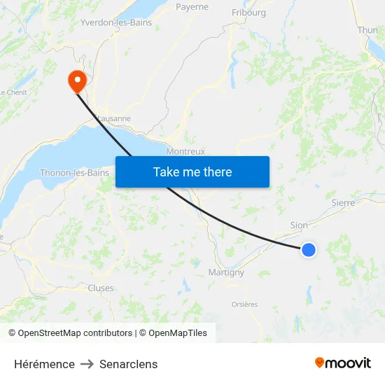 Hérémence to Senarclens map