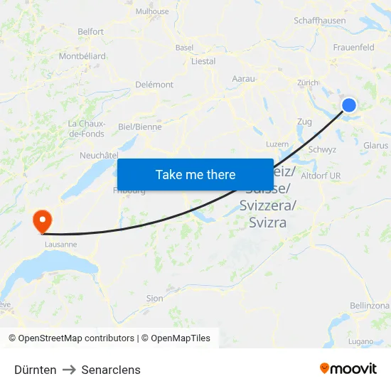 Dürnten to Senarclens map
