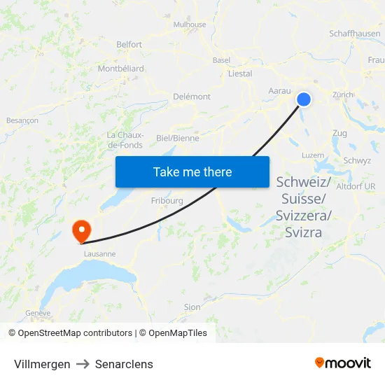 Villmergen to Senarclens map