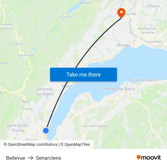 Bellevue to Senarclens map
