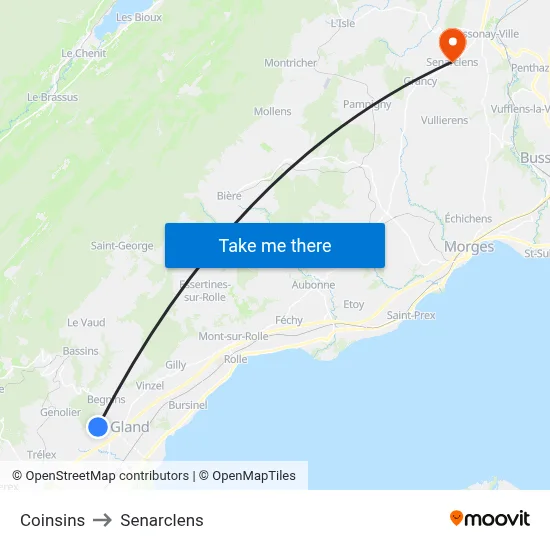 Coinsins to Senarclens map