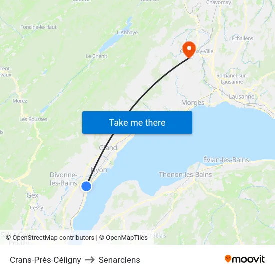 Crans-Près-Céligny to Senarclens map