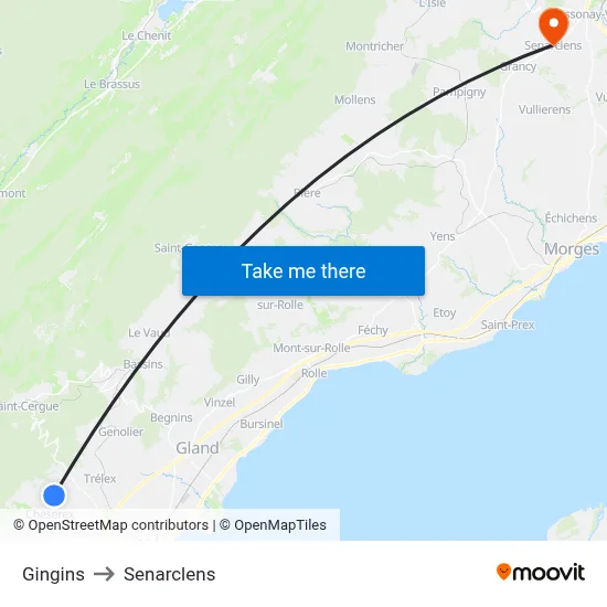Gingins to Senarclens map