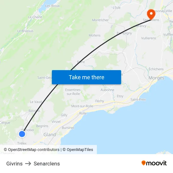 Givrins to Senarclens map