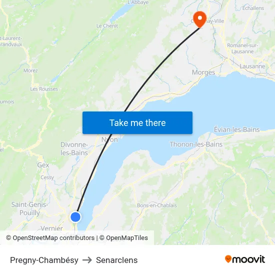 Pregny-Chambésy to Senarclens map