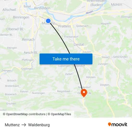 Muttenz to Waldenburg map