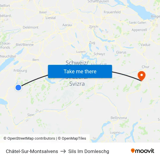 Châtel-Sur-Montsalvens to Sils Im Domleschg map