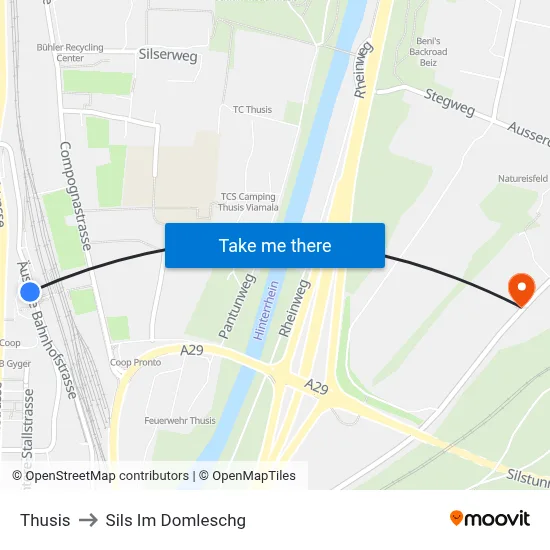 Thusis to Sils Im Domleschg map