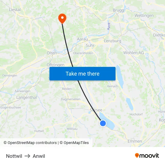 Nottwil to Anwil map