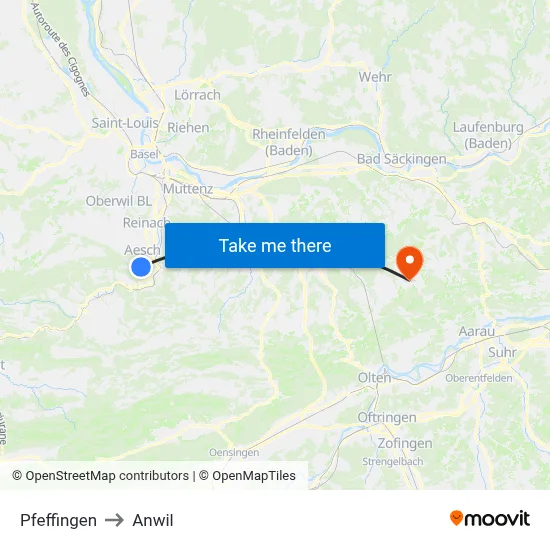 Pfeffingen to Anwil map
