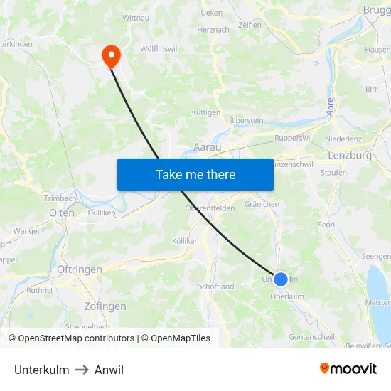 Unterkulm to Anwil map