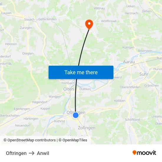 Oftringen to Anwil map