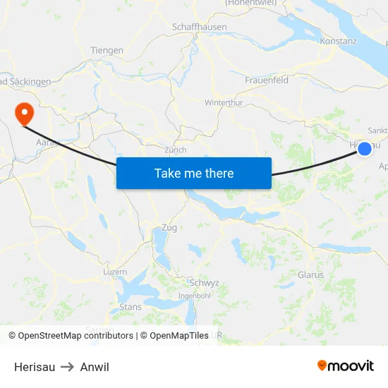 Herisau to Anwil map