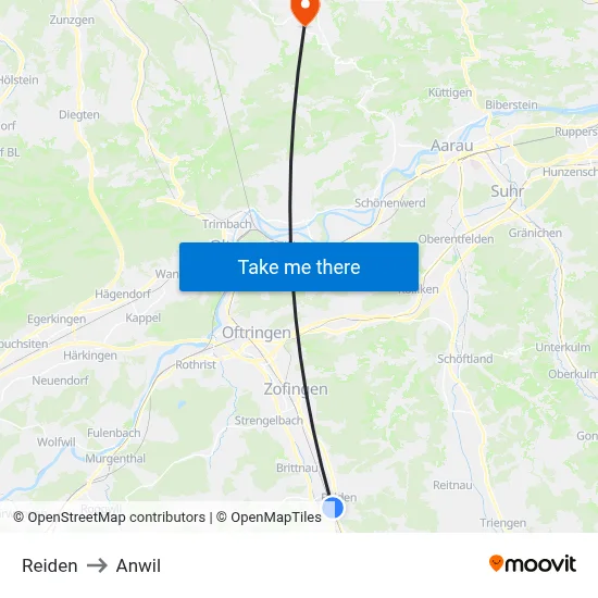 Reiden to Anwil map