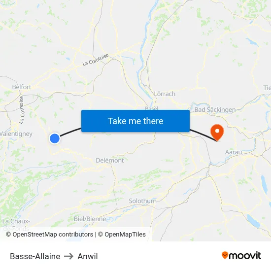 Basse-Allaine to Anwil map