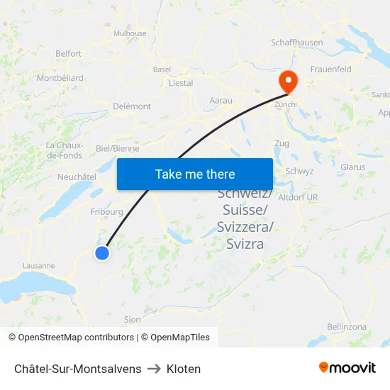 Châtel-Sur-Montsalvens to Kloten map