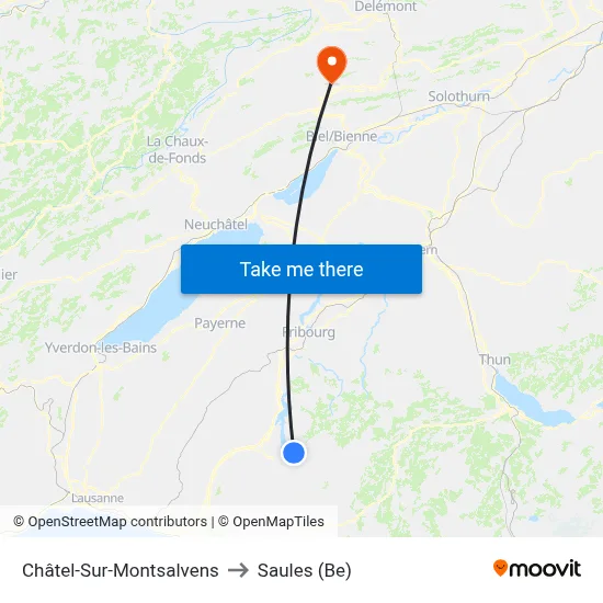 Châtel-Sur-Montsalvens to Saules (Be) map