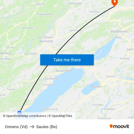Onnens (Vd) to Saules (Be) map