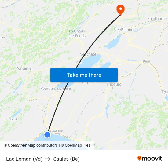 Lac Léman (Vd) to Saules (Be) map