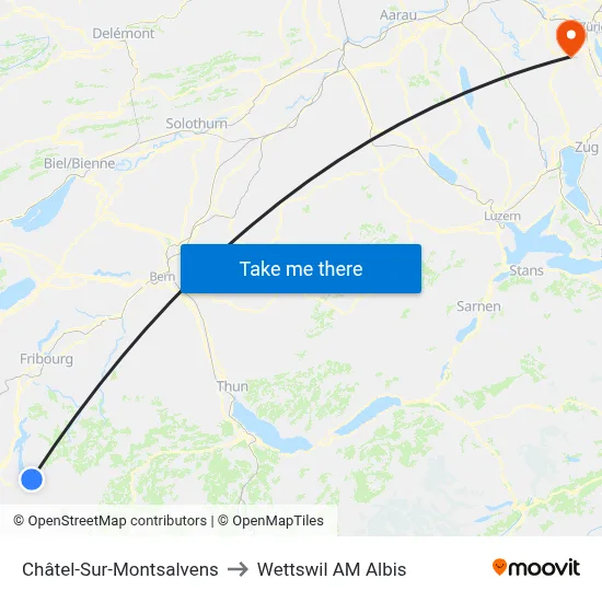 Châtel-Sur-Montsalvens to Wettswil AM Albis map