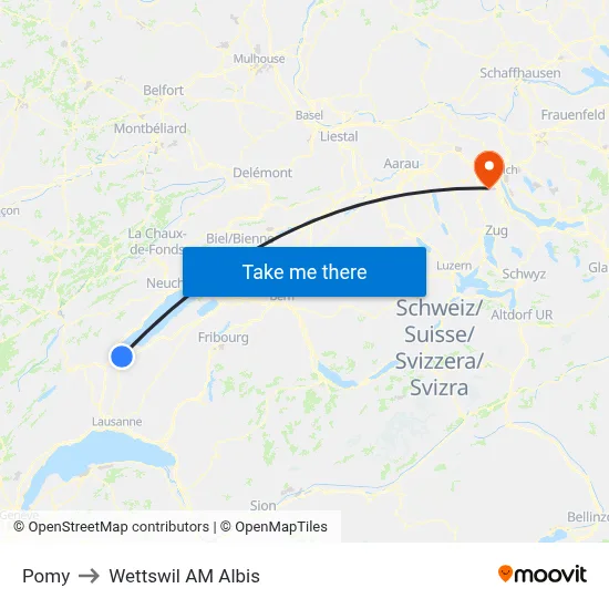 Pomy to Wettswil AM Albis map