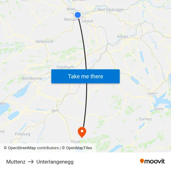 Muttenz to Unterlangenegg map