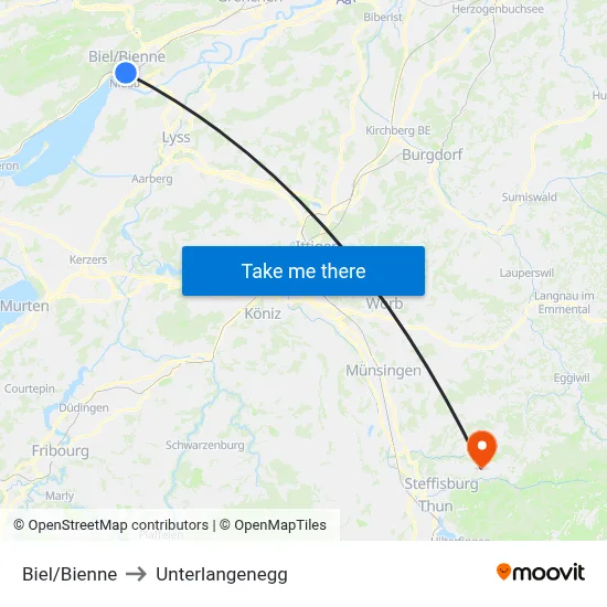 Biel/Bienne to Unterlangenegg map