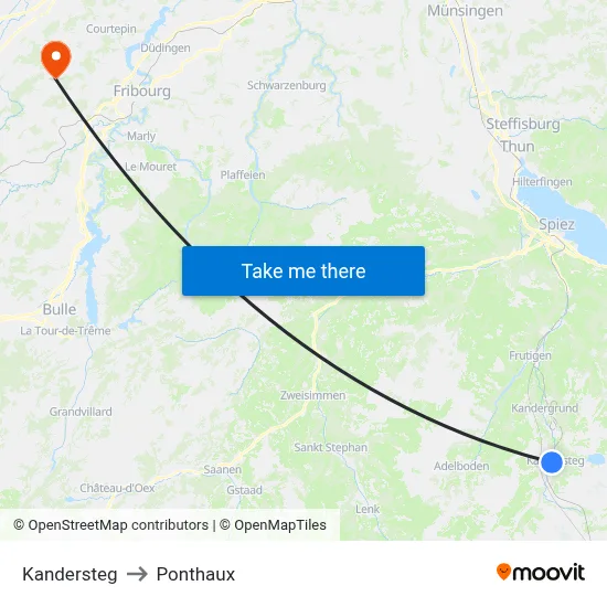 Kandersteg to Ponthaux map