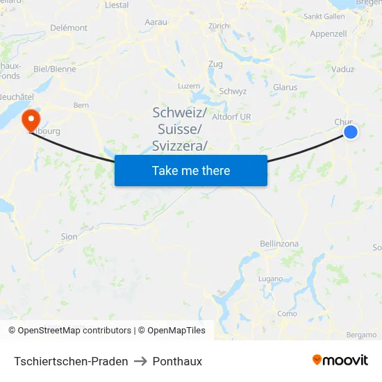 Tschiertschen-Praden to Ponthaux map