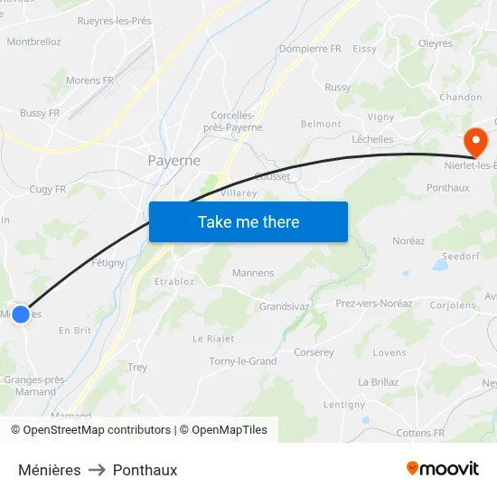 Ménières to Ponthaux map