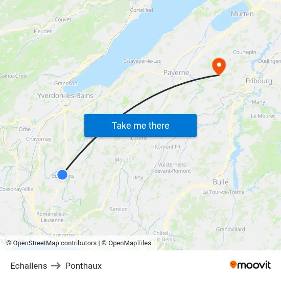 Echallens to Ponthaux map