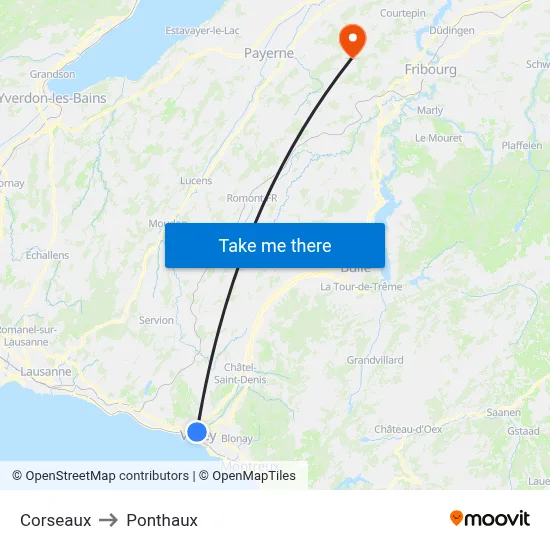 Corseaux to Ponthaux map