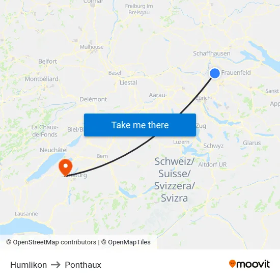 Humlikon to Ponthaux map