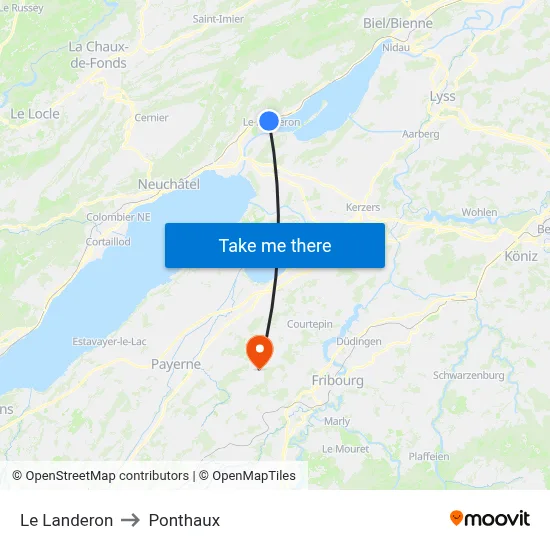 Le Landeron to Ponthaux map