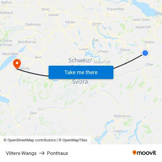 Vilters-Wangs to Ponthaux map