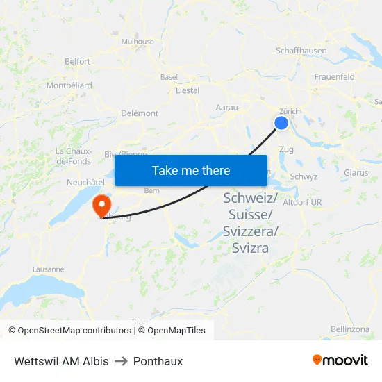 Wettswil AM Albis to Ponthaux map