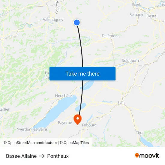 Basse-Allaine to Ponthaux map