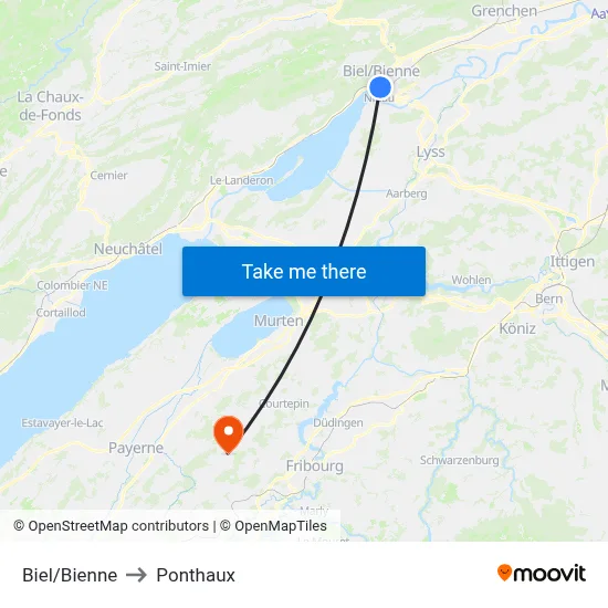 Biel/Bienne to Ponthaux map