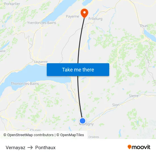 Vernayaz to Ponthaux map