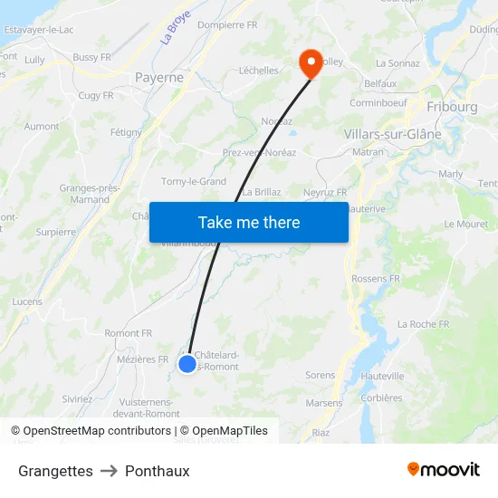 Grangettes to Ponthaux map