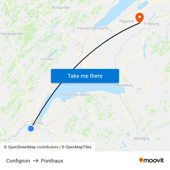 Confignon to Ponthaux map
