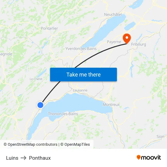 Luins to Ponthaux map