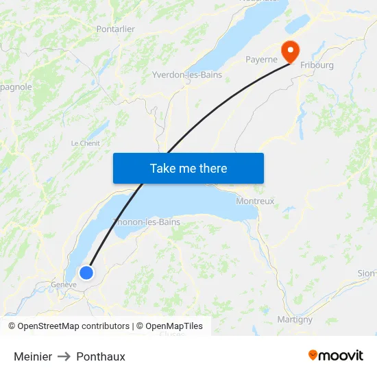 Meinier to Ponthaux map